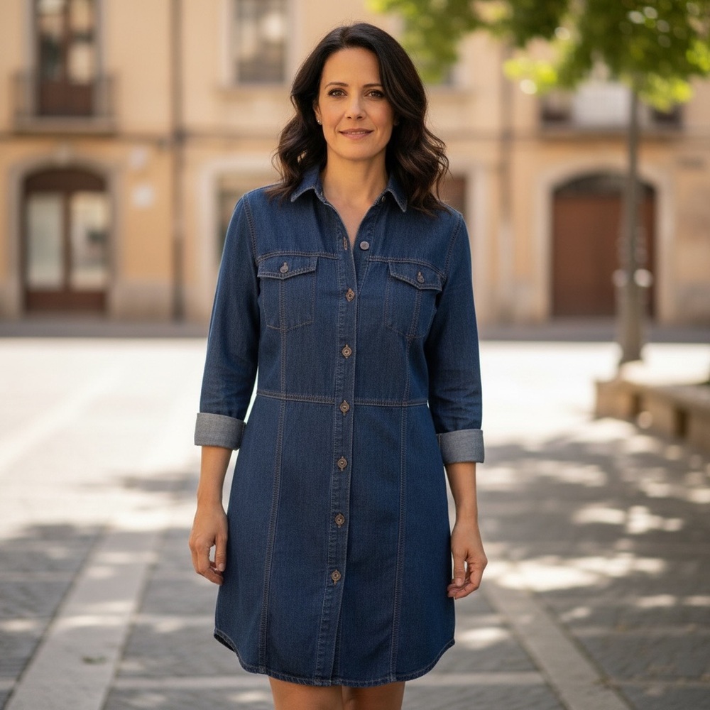 Frye Indigo Denim Button-Front Long Sleeve Dress